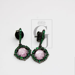 Tourmaline Earring Designer Earring Rosecut Pave Emerald Earrings 925 Sterling Silver Handmade Silver Finish Emerald Earring