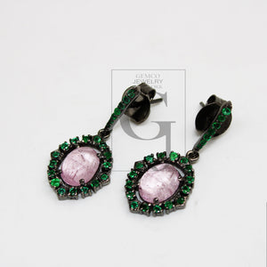 Tourmaline Earring Designer Earring Rosecut Pave Emerald Earrings 925 Sterling Silver Handmade Silver Finish Emerald Earring