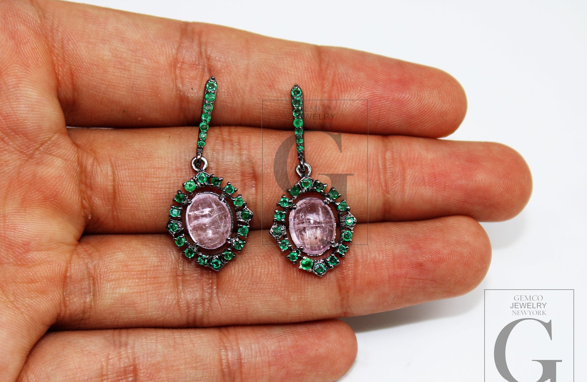 Tourmaline Earring Designer Earring Rosecut Pave Emerald Earrings 925 Sterling Silver Handmade Silver Finish Emerald Earring