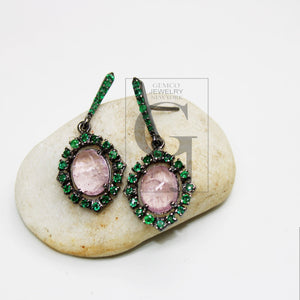 Tourmaline Earring Designer Earring Rosecut Pave Emerald Earrings 925 Sterling Silver Handmade Silver Finish Emerald Earring