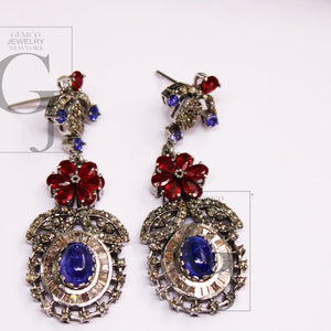 Natural Tanzanite earring ruby earring Rosecut pave diamond earrings 925 sterling silver handmade silver finish baguette diamond earring