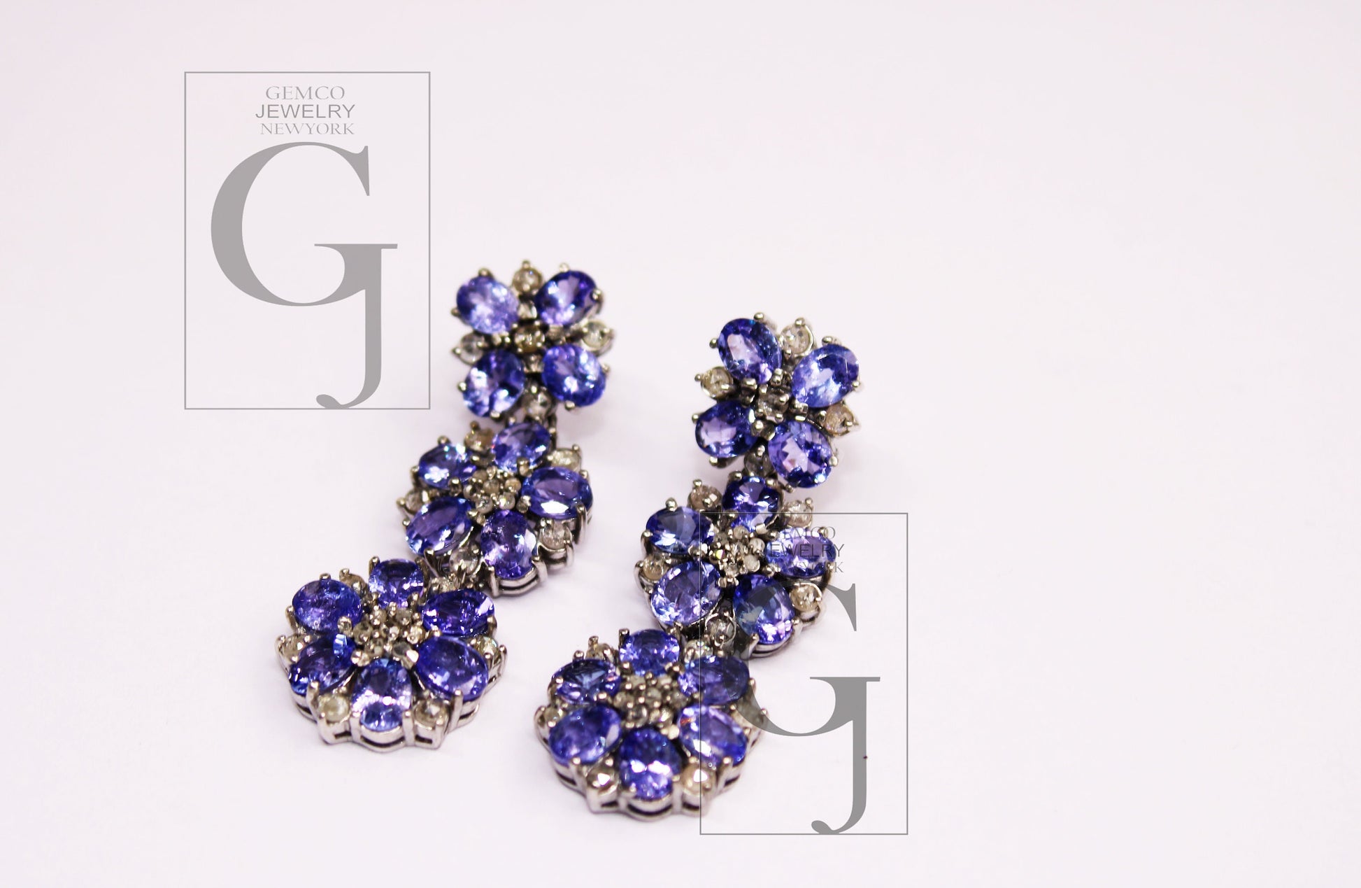 Natural Tanzanite Stone Designer Earring Rosecut Pave Diamond Earrings 925 Sterling Silver Handmade Silver Diamond Earring Antique Look