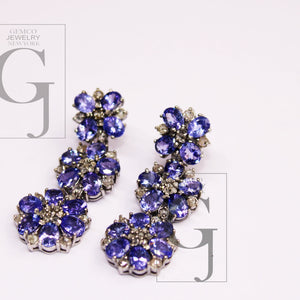 Natural Tanzanite Stone Designer Earring Rosecut Pave Diamond Earrings 925 Sterling Silver Handmade Silver Diamond Earring Antique Look