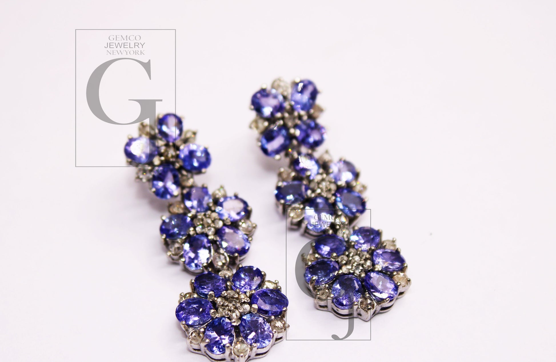 Natural Tanzanite Stone Designer Earring Rosecut Pave Diamond Earrings 925 Sterling Silver Handmade Silver Diamond Earring Antique Look