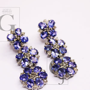 Natural Tanzanite Stone Designer Earring Rosecut Pave Diamond Earrings 925 Sterling Silver Handmade Silver Diamond Earring Antique Look