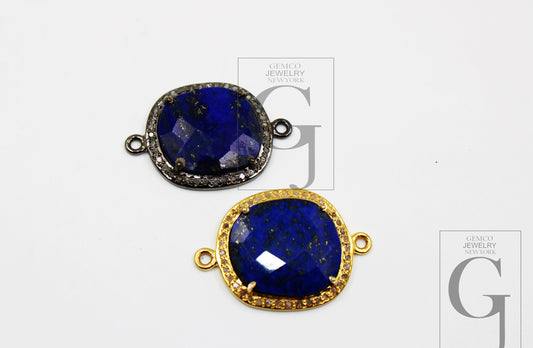 1pc lapis diamond connector designer Rosecut pave diamond connector 925 sterling silver handmade finish diamond charm necklace connector