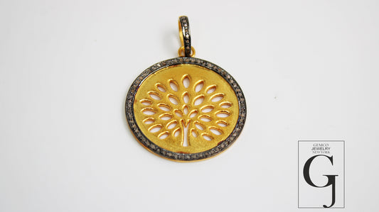 14k Gold Tree Of Hope Pendant Designer Rosecut Pave Diamond Pendant 925 Sterling Silver Handmade Finish Diamond Charms Necklace Pendant