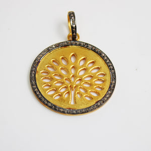 14k Gold Tree Of Hope Pendant Designer Rosecut Pave Diamond Pendant 925 Sterling Silver Handmade Finish Diamond Charms Necklace Pendant