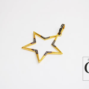 Beautiful Star Pendant 14k Gold Designer Rosecut Pave Diamond Pendant 925 Sterling Silver Handmade Finish Diamond Charms Necklace Pendant