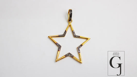 Beautiful Star Pendant 14k Gold Designer Rosecut Pave Diamond Pendant 925 Sterling Silver Handmade Finish Diamond Charms Necklace Pendant