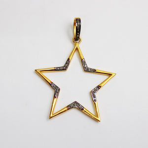 Beautiful Star Pendant 14k Gold Designer Rosecut Pave Diamond Pendant 925 Sterling Silver Handmade Finish Diamond Charms Necklace Pendant