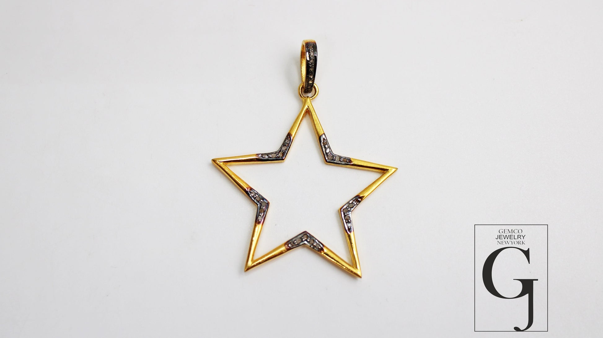 Beautiful Star Pendant 14k Gold Designer Rosecut Pave Diamond Pendant 925 Sterling Silver Handmade Finish Diamond Charms Necklace Pendant
