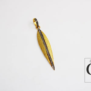 New 14k gold long leaf pendant designer Rosecut pave diamond pendant 925 sterling silver handmade finish diamond charms necklace pendant
