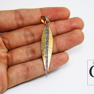 New 14k gold long leaf pendant designer Rosecut pave diamond pendant 925 sterling silver handmade finish diamond charms necklace pendant