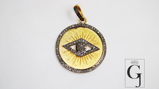 14k Gold Evil Eye Pendant Designer Rosecut Pave Diamond Pendant 925 Sterling Silver Handmade Finish Diamond Charms Necklace Pendant