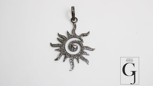 Antique Design Sun Pendant Good Quality Rosecut Pave Diamond Pendant 925 Sterling Silver Handmade Finish Diamond Charms Necklace Pendant