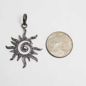Antique Design Sun Pendant Good Quality Rosecut Pave Diamond Pendant 925 Sterling Silver Handmade Finish Diamond Charms Necklace Pendant