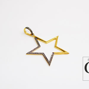 Star Gift Pendant 14k Gold Designer Rosecut Pave Diamond Pendant 925 Sterling Silver Handmade Finish Diamond Charms Necklace Pendant