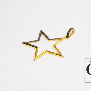 Star Gift Pendant 14k Gold Designer Rosecut Pave Diamond Pendant 925 Sterling Silver Handmade Finish Diamond Charms Necklace Pendant