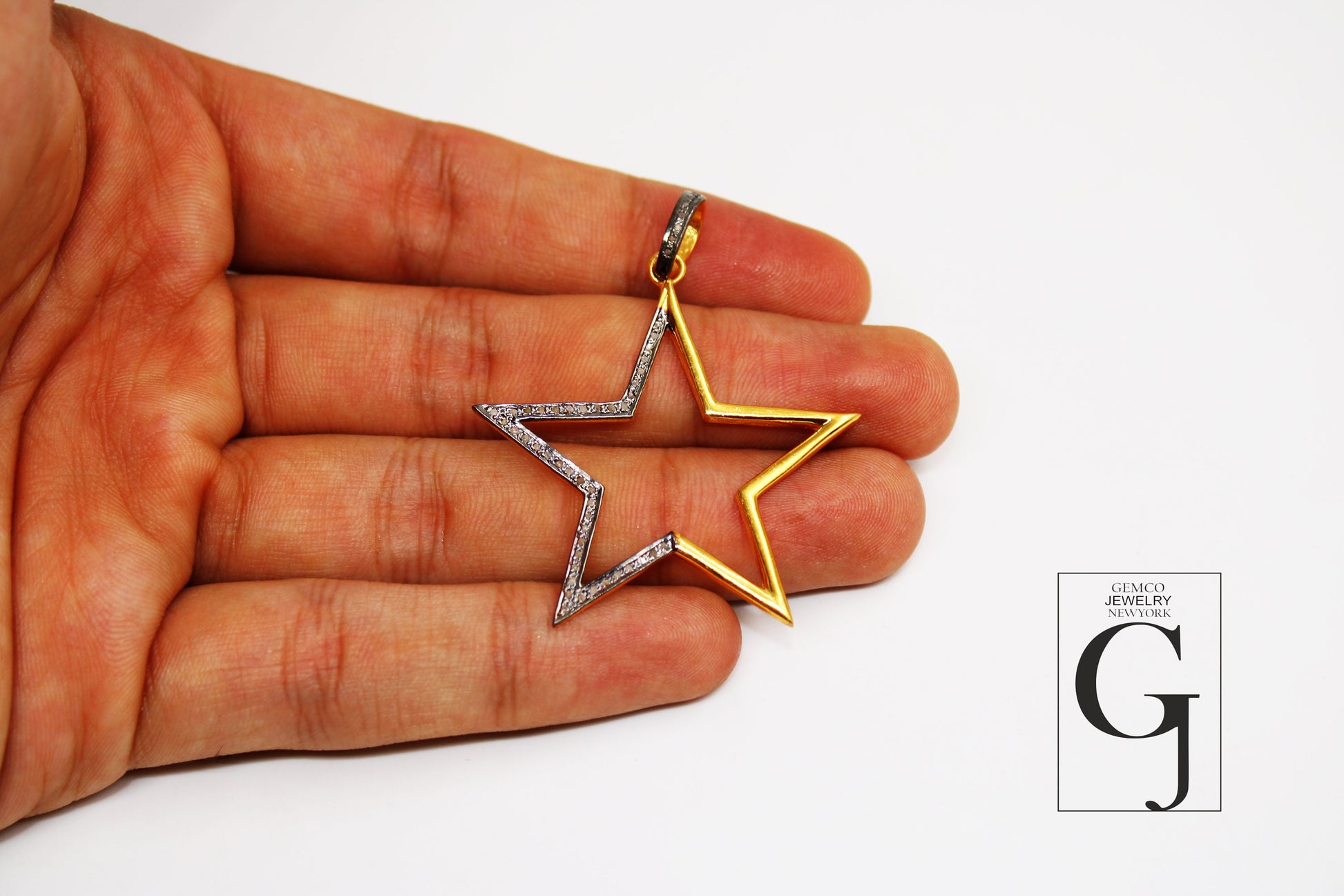 Star Gift Pendant 14k Gold Designer Rosecut Pave Diamond Pendant 925 Sterling Silver Handmade Finish Diamond Charms Necklace Pendant
