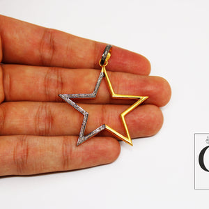 Star Gift Pendant 14k Gold Designer Rosecut Pave Diamond Pendant 925 Sterling Silver Handmade Finish Diamond Charms Necklace Pendant
