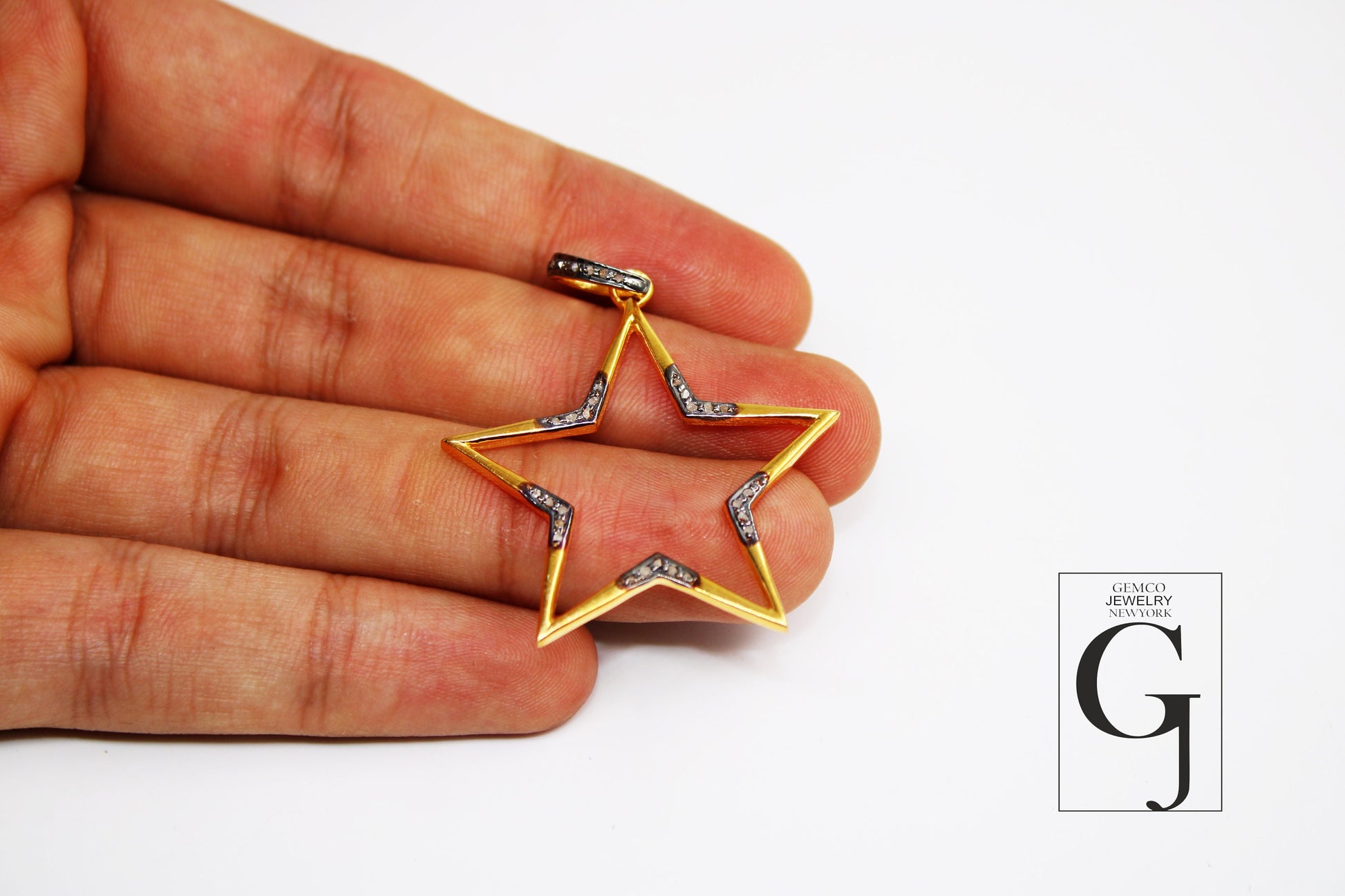 Star Gift Pendant 14k Gold Designer Rosecut Pave Diamond Pendant 925 Sterling Silver Handmade Finish Diamond Charms Necklace Pendant