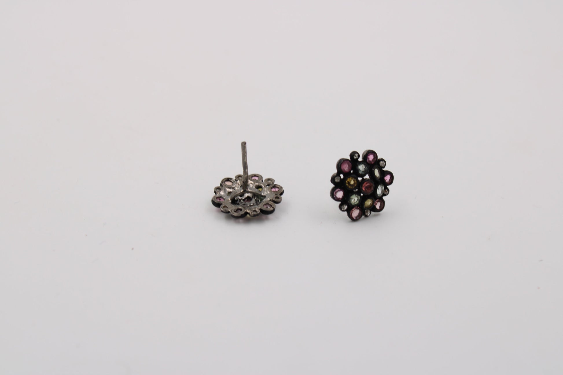 Multi Tourmaline Pave Rosecut Diamond 925 Sterling Silver Handmade Very Beautiful Tourmaline Diamond Pave Stud Earrings