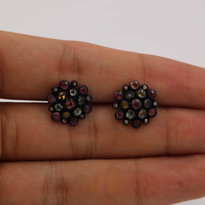 Multi Tourmaline Pave Rosecut Diamond 925 Sterling Silver Handmade Very Beautiful Tourmaline Diamond Pave Stud Earrings