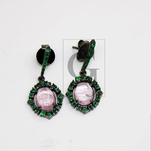 Tourmaline Earring Designer Earring Rosecut Pave Emerald Earrings 925 Sterling Silver Handmade Silver Finish Emerald Earring