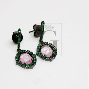 Tourmaline Earring Designer Earring Rosecut Pave Emerald Earrings 925 Sterling Silver Handmade Silver Finish Emerald Earring