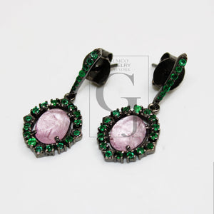 Tourmaline Earring Designer Earring Rosecut Pave Emerald Earrings 925 Sterling Silver Handmade Silver Finish Emerald Earring