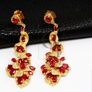 Fashionable 14k gold finish ruby earring designer earring Rosecut pave diamond earrings 925 sterling silver handmade silver diamond earring