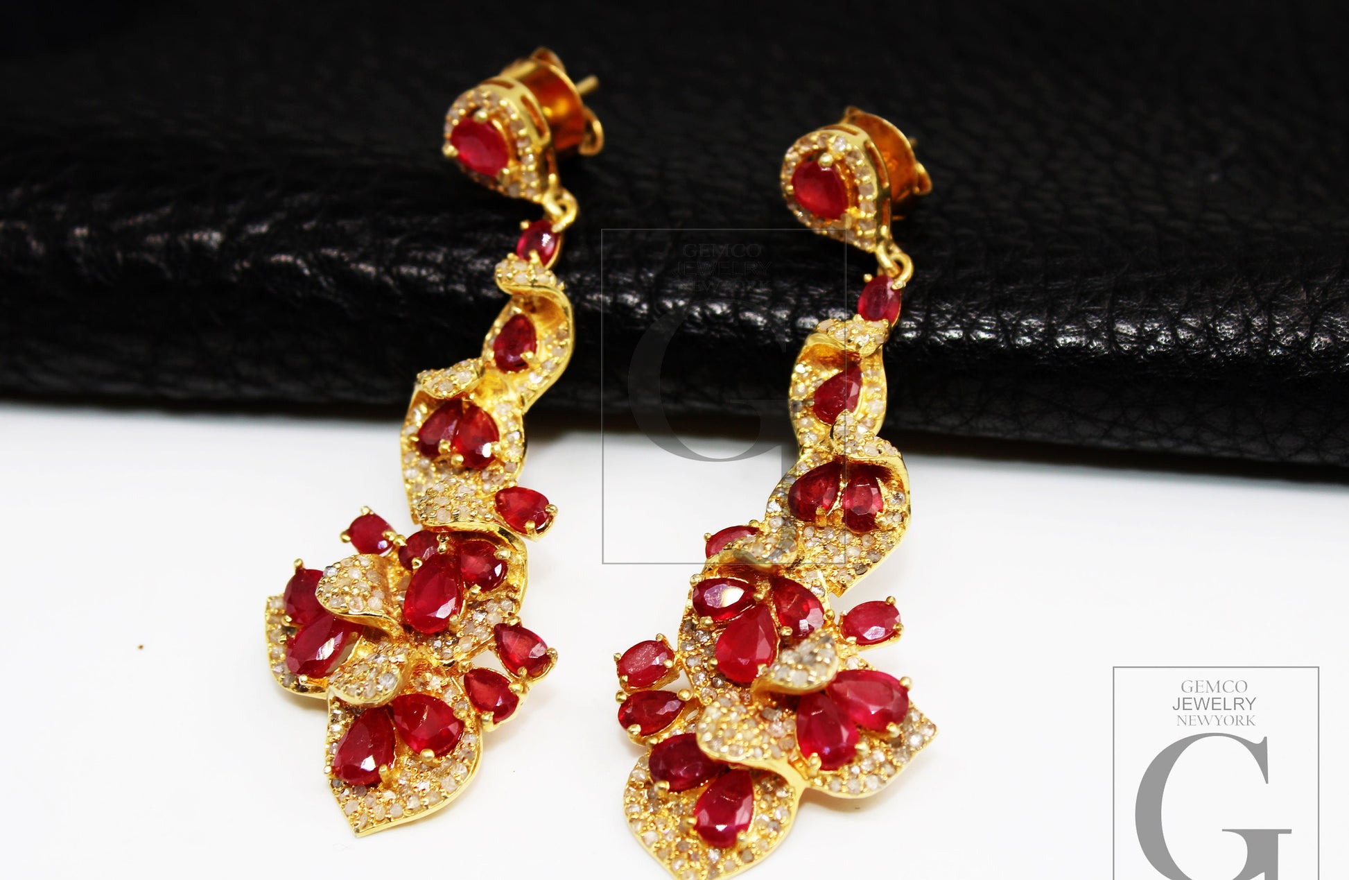 Fashionable 14k gold finish ruby earring designer earring Rosecut pave diamond earrings 925 sterling silver handmade silver diamond earring