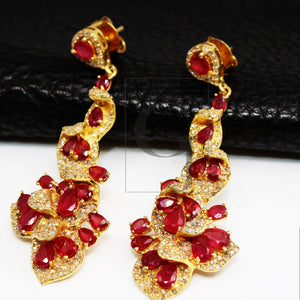 Fashionable 14k gold finish ruby earring designer earring Rosecut pave diamond earrings 925 sterling silver handmade silver diamond earring