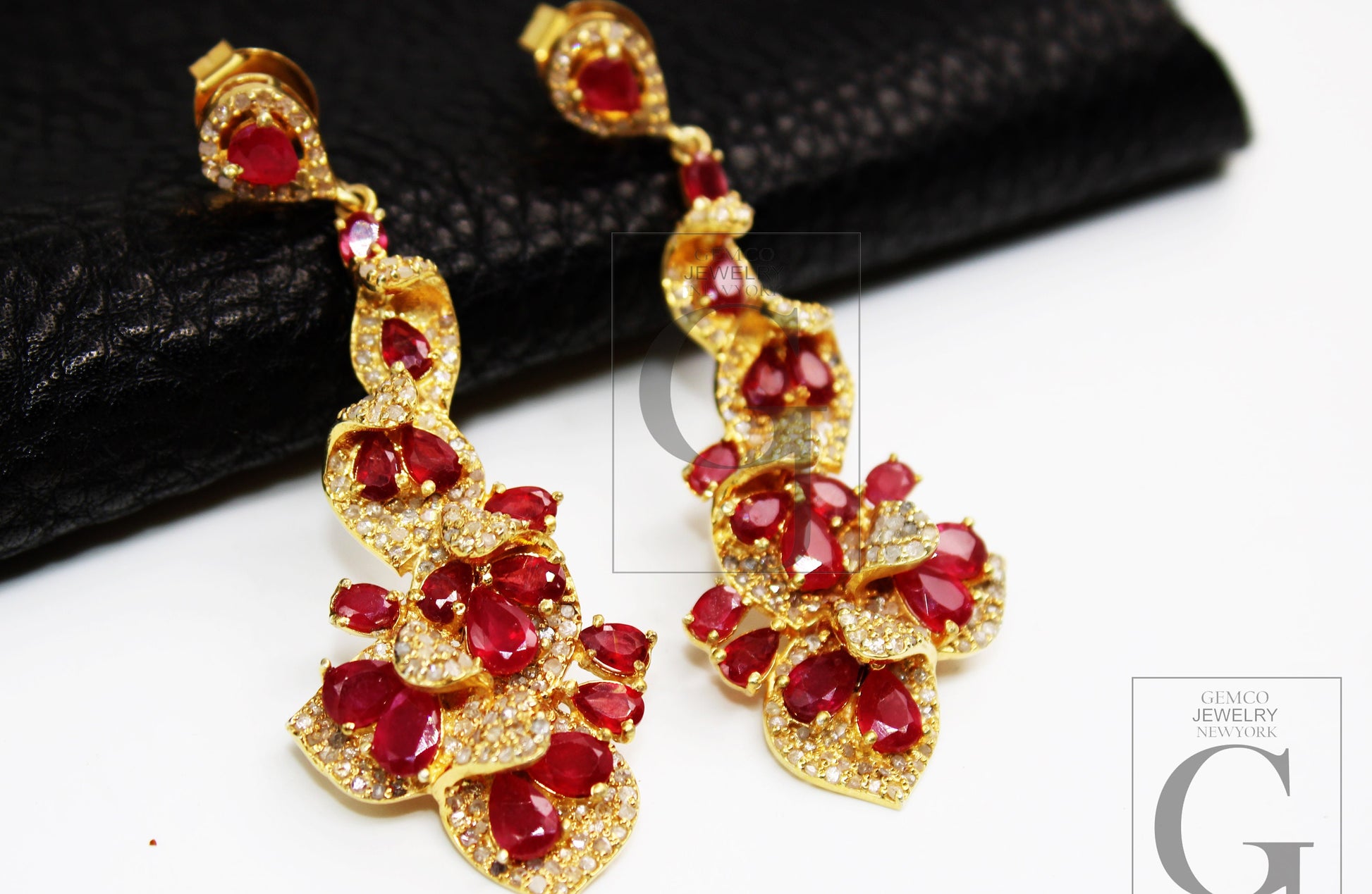 Fashionable 14k gold finish ruby earring designer earring Rosecut pave diamond earrings 925 sterling silver handmade silver diamond earring