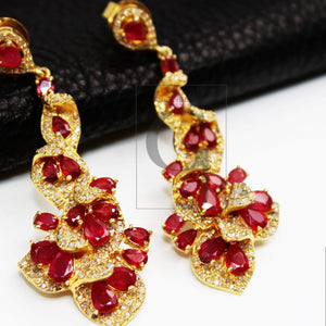 Fashionable 14k gold finish ruby earring designer earring Rosecut pave diamond earrings 925 sterling silver handmade silver diamond earring