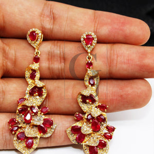 Fashionable 14k gold finish ruby earring designer earring Rosecut pave diamond earrings 925 sterling silver handmade silver diamond earring