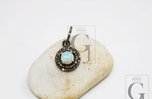 Very beautiful natural Opal designer Rosecut pave diamond pendant 925 sterling silver handmade finish diamond charms necklace pendant