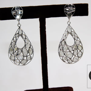 Teardrop shiny finish polki diamond earring Rosecut pave diamond earrings 925 sterling silver handmade silver finish flat diamond earrings