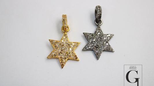 Beautiful Designer Star Pendant Rosecut Pave Diamond Pendant 925 Sterling Silver Handmade Finish Diamond Charms Necklace Pendant
