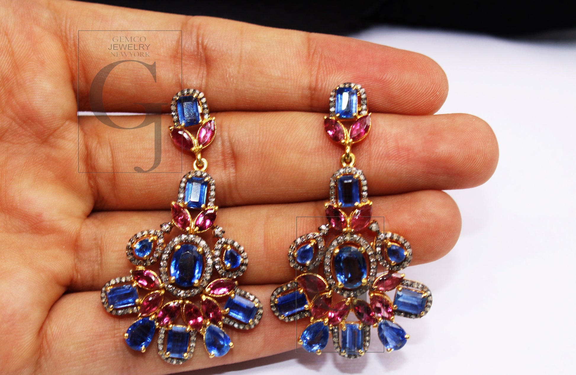 Very beautiful kyanite tourmaline earring designe Rosecut pave diamond earrings 925 sterling silver handmade silver finish diamond earring