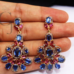 Very beautiful kyanite tourmaline earring designe Rosecut pave diamond earrings 925 sterling silver handmade silver finish diamond earring