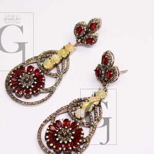 Fashionable Opal earring, red ruby earring designer Rosecut pave diamond earrings 925 sterling silver handmade silver finish diamond earring