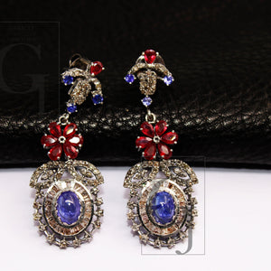 Natural Tanzanite earring ruby earring Rosecut pave diamond earrings 925 sterling silver handmade silver finish baguette diamond earring