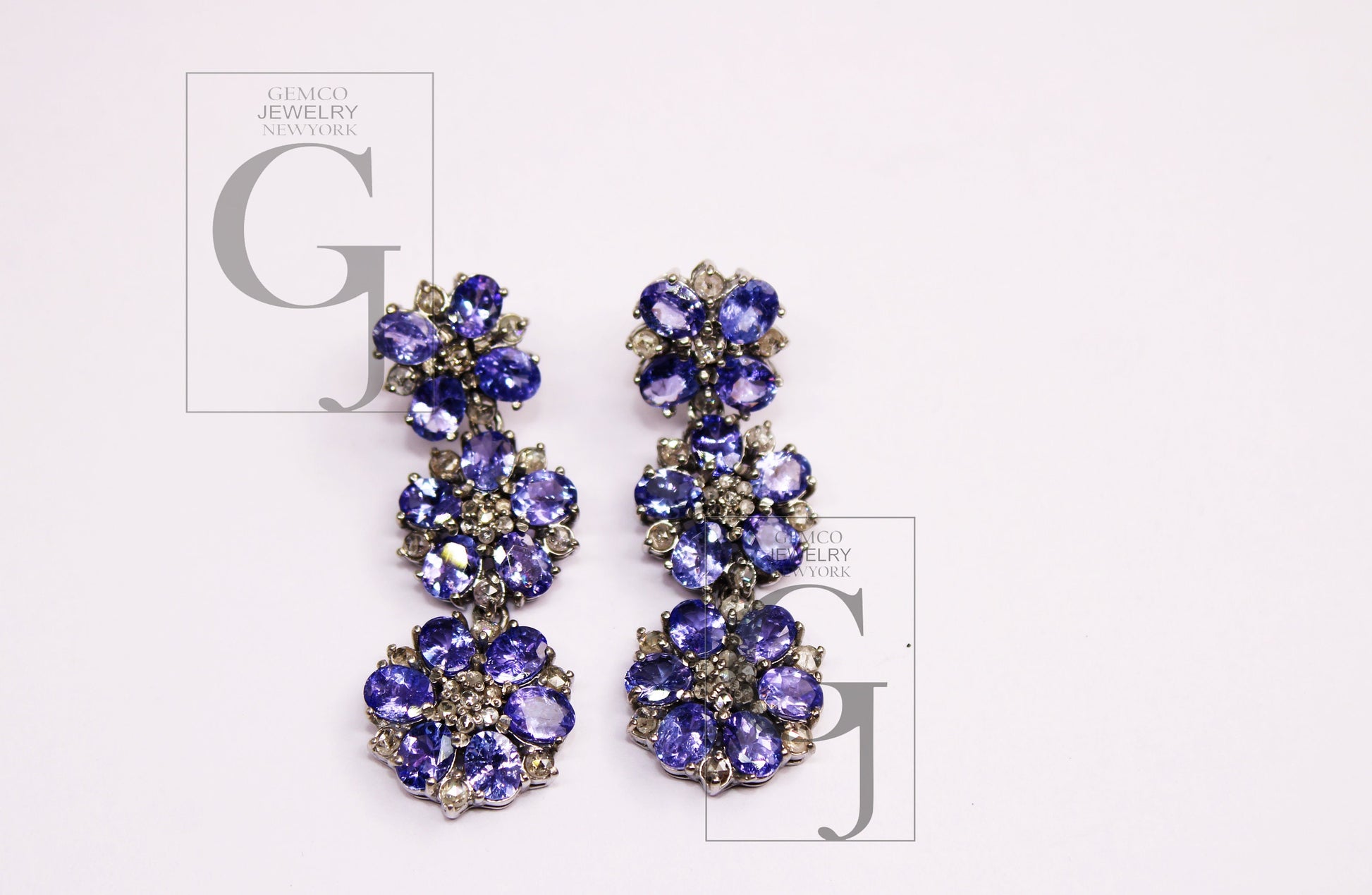 Natural Tanzanite Stone Designer Earring Rosecut Pave Diamond Earrings 925 Sterling Silver Handmade Silver Diamond Earring Antique Look