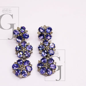 Natural Tanzanite Stone Designer Earring Rosecut Pave Diamond Earrings 925 Sterling Silver Handmade Silver Diamond Earring Antique Look