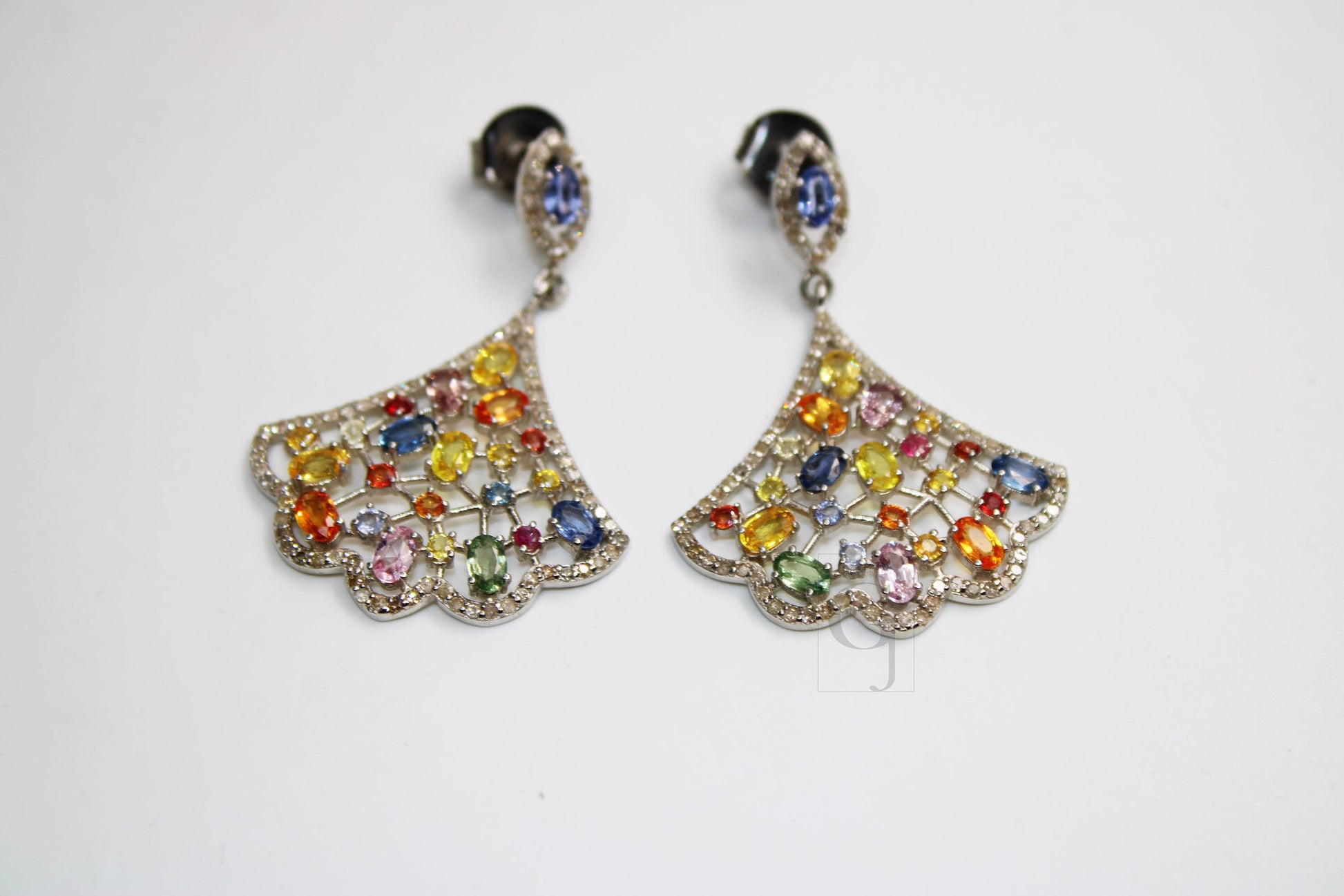 Very beautiful multi sapphire earring Rosecut pave diamond earrings 925 sterling silver handmade silver finish diamond earring