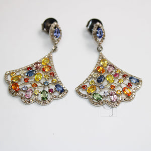 Very beautiful multi sapphire earring Rosecut pave diamond earrings 925 sterling silver handmade silver finish diamond earring