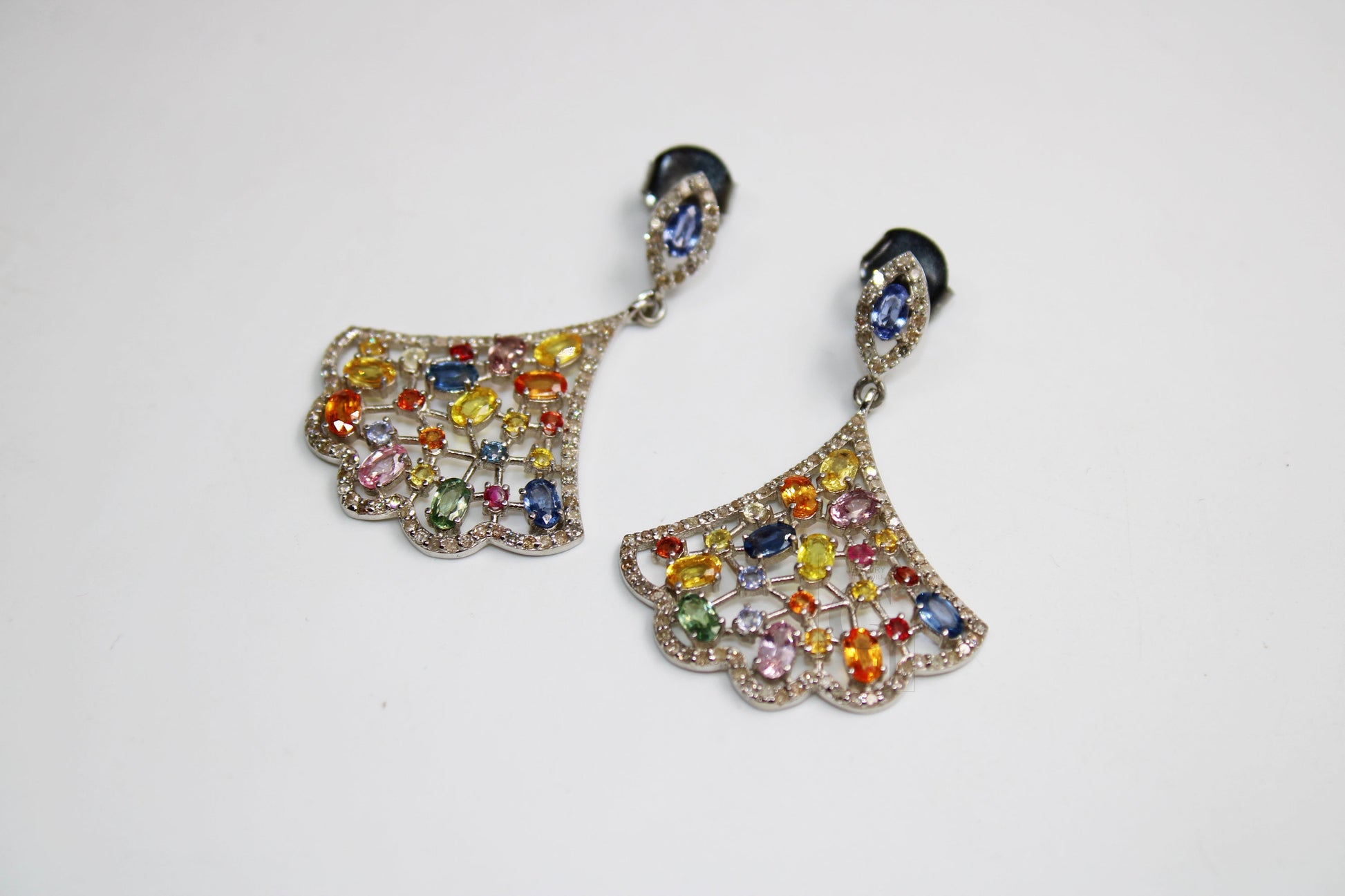 Very beautiful multi sapphire earring Rosecut pave diamond earrings 925 sterling silver handmade silver finish diamond earring