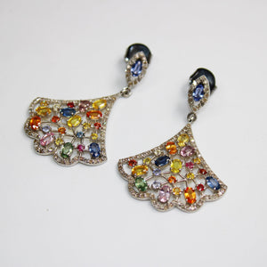 Very beautiful multi sapphire earring Rosecut pave diamond earrings 925 sterling silver handmade silver finish diamond earring